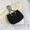 Black bubble texture tote bag with faux pearl and flower chain detail - With Pendant / Black