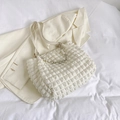 Beige bubble texture tote bag with pearl flower chain detail and shoulder strap - With Pendant / White