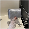 Silver metallic soft PU leather crossbody bag with chain strap and Only Bug logo - Silver