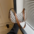 Borsa hobo alla moda con motivo a quadrifoglio vintage e dettagli in pelle marrone - Bianco Sporco