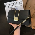 Black stone pattern crossbody bag with gold buckle and chunky chain strap detail - Black