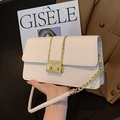Pink stone pattern flap crossbody bag with gold square lock and chain strap detail - Off White