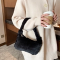 Fashionable black faux fur tote bag for women with gold zipper and minimalist plush texture - Black