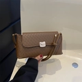 Brown woven baguette shoulder bag with silver buckle and stylish knotted strap design - Brown