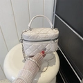 Chic cream white quilted box bag with silver chain strap and top handle for women - Large / Off White