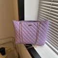 Borsa tote trapuntata viola in pelle PU con raffinati dettagli a catena dorata - Viola