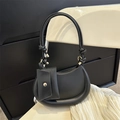 Chic black crescent moon underarm bag with decorative knot and small card pouch accessory - Black