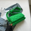 Quilted nylon down puffer bag in bright green with adjustable wide shoulder strap - Green
