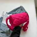 Quilted bright pink puffer shoulder bag in shiny nylon with chic diamond lattice pattern - Rose Pink