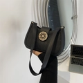Fashionable black quilted shoulder bag with golden helm lock buckle and diamond detail - Black