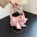 Sac nuage rose à nœud avec poignée froncée et bandoulière en chaîne pour femmes élégantes - Rose