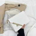 Elegant white square handbag with golden metal turn-lock and adjustable shoulder strap - White