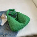 Quilted bright green nylon hobo shoulder bag with puffer texture for daily commuting - Green