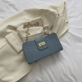 Morandi blue crossbody chain bag with lychee texture leather and gold metal buckle - Blue