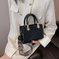 Black leather small square bag with woven handles and colorful tribal shoulder strap - Black