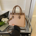 Elegante bolso de contraste bicolor en marrón y beige de piel PU con logo FASHION&BAG - Caqui (Bloque de Color Marrón y Beige)