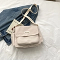 Borsa a tracolla in tela beige con tracolla regolabile e tasche multiple in stile casual - Bianco