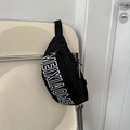 Marsupio alla moda in tela nera con stampa MEIXIAOXI e tracolla regolabile in tessuto - Nero