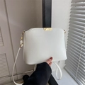 Elegant white minimalist crossbody bucket bag with gold hardware for women - White