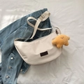Sac bandoulière demi-lune beige avec étiquette FASHION et breloque croissant jaune - Blanc (Avec Pendentif)