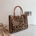 Borsa tote in ecopelliccia leopardata con manici in pelle PU marrone e capienza - Stampa Leopardata Marrone