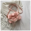 Pink crossbody square bag with organza bow and pearl chain decoration for summer - Pink