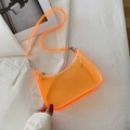 Neon orange translucent jelly crescent shoulder bag with minimalist PVC design - Orange