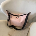 Pink minimalist crossbody dumpling bag with adjustable black shoulder strap and nylon fabric - Basic Style / Pink
