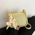 Mini pastel yellow crossbody bag with decorative plaid bow scarf and leather strap - Yellow