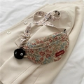 Floral canvas crossbody waist bag with vintage pattern and ethnic embroidery strap - Red With Coal Ball Pendant