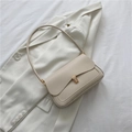 Chic cream white saddle bag with golden clasp and PU leather finish for women - White