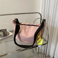 Pink minimalist nylon crossbody bag with adjustable black strap and yellow flower charm - Pink (With Yellow Flower Pendant)