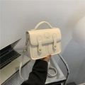 Creamy white vintage small square bag with cute bear print and golden hardware detail - Creamy White (No Pendant)