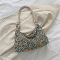Vintage schoudertas met bloemenjacquard en blauw-rode motieven op beige basis - Willekeurig blauw bloempatroon
