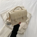 Chic cream white mini square crossbody bag with cute gold bear print and plush charm - Creamy White (With Bear Pendant)