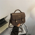 Retro dark brown square crossbody bag with gold bear logo and adjustable strap - Coffee (No Pendant)
