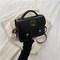 Classic black leather messenger bag with gold bear pattern and adjustable shoulder strap - Black (With Bear Pendant)