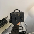 Retro black square handbag with golden bear motif and adjustable crossbody strap - Black (Without Charm)