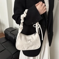 Creamy white butterfly hobo bag with cloud pleat texture and silver metal bow ornament - White