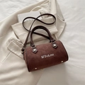 Vintage Boston-Handtasche aus braunem Wildleder mit Stickerei und verstellbarem Schultergurt - Braun