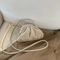 Elegant beige frosted suede cloud bag with minimalist pleated design and slim strap - Off White