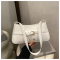 Minimalist white high-gloss shoulder bag with golden buckle and sleek aesthetic design - White