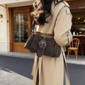Vintage dark brown crossbody bag in matte suede with a large silver buckle detail - Brown