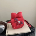 Rode gewatteerde crossbodytas voor meisjes met strik en geborduurd pony-ontwerp - Rood