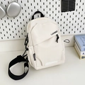 Zaino minimalista in nylon beige impermeabile per studenti con dettagli di lettere nere - Bianco Senza Pendente