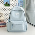 Lichtblauwe schoolrugzak met wit vlinderborduurwerk en waterdichte nylon afwerking - Zonder Hanger / Blauw