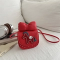 Borsa a tracolla rossa per bambine con fiocco grande e ricamo di cavallo - Rosso