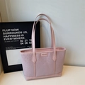 Pink leopard print underarm tote bag with long shoulder straps and metal fashion plaque - Pink