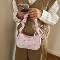 Borsa a spalla in seersucker a fiori rosa con tracolla arricciata e fiocchi moda - Stile Floreale con Fiocco di Rosa / Rosa
