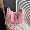 Borsa hobo in velluto a coste rosa capiente con tasche multiple e tessuto morbido - Rosa